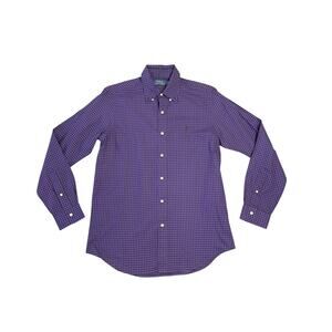 Ralph Lauren Polo Purple & Black Gingham Plaid Button Up Shirt SZ Medium Preppy